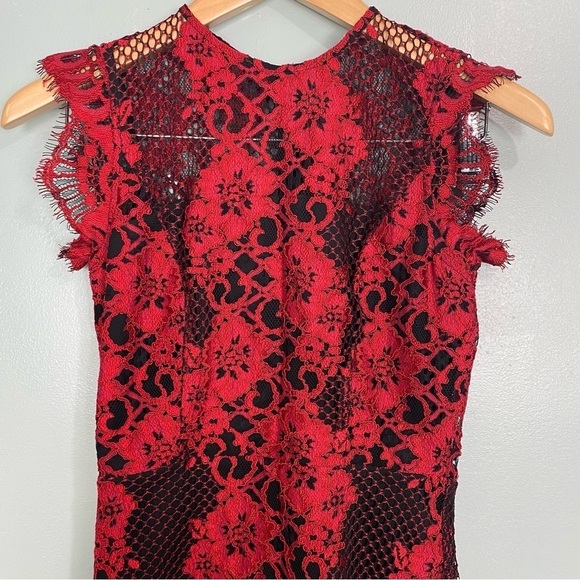Alexis Black Lace Red Midi‎ Dress Lace Sz XS - Picture 2 of 7